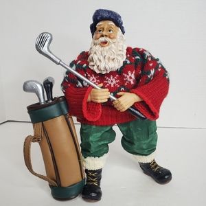CBK Ltd. Golfing Santa resin and fabric mache green cord pants sweater Christmas